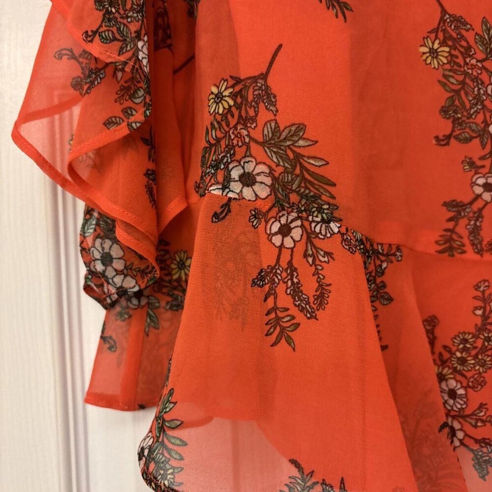KAARI BLUE~ NWT $59 Coral Floral Top Boho Blouse Short Sleeves ~ M. New! - Picture 3 of 9